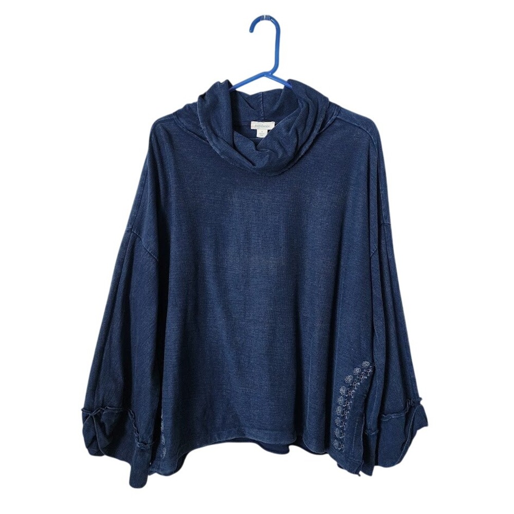 SUNDANCE Blue Boho Cowl Neck Tunic Wide Bell Sleeve Top lagenlook S - Picture 1 of 8